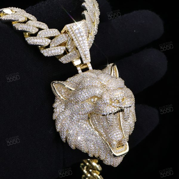 Fully Iced-Out Wolf Head Pendant